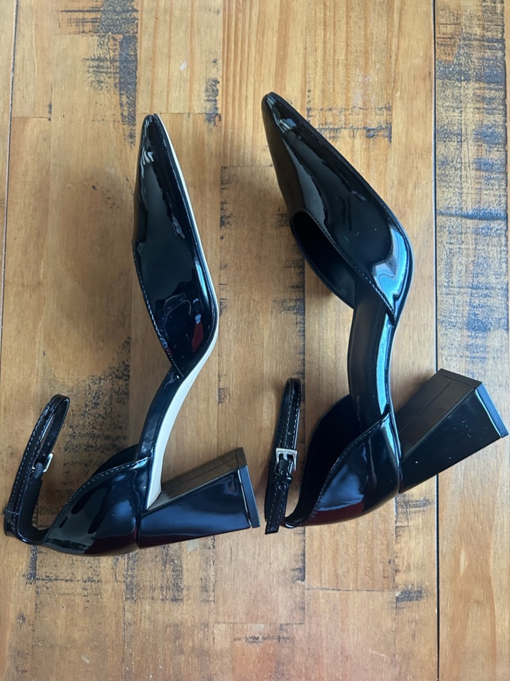 Calvin Klein Black Patent Pointed Slingback Pumps